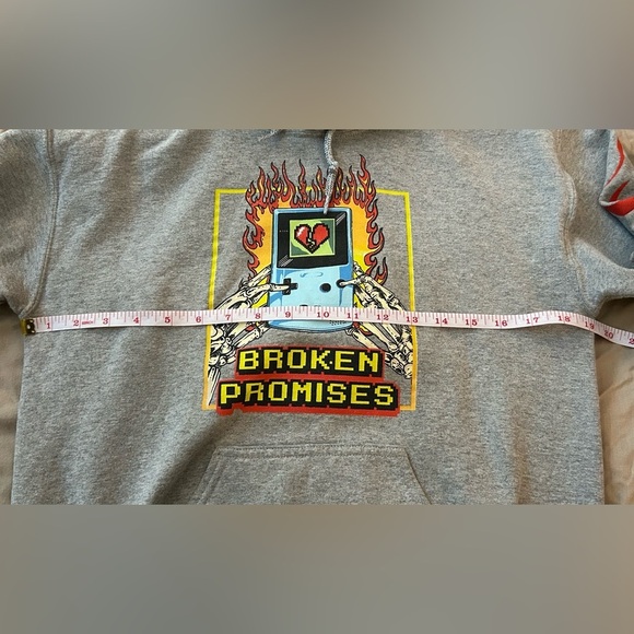 Broken Promises Gray Sweatshirt with Hood and Sleeve Design - Picture 2 of 5